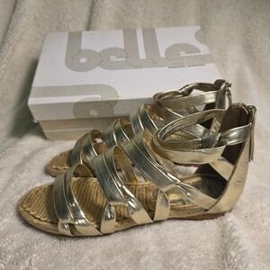Sigerson Morrison Gladiator Espadrille Sandals Metallic Gold Kid Leather 7.5 NEW
